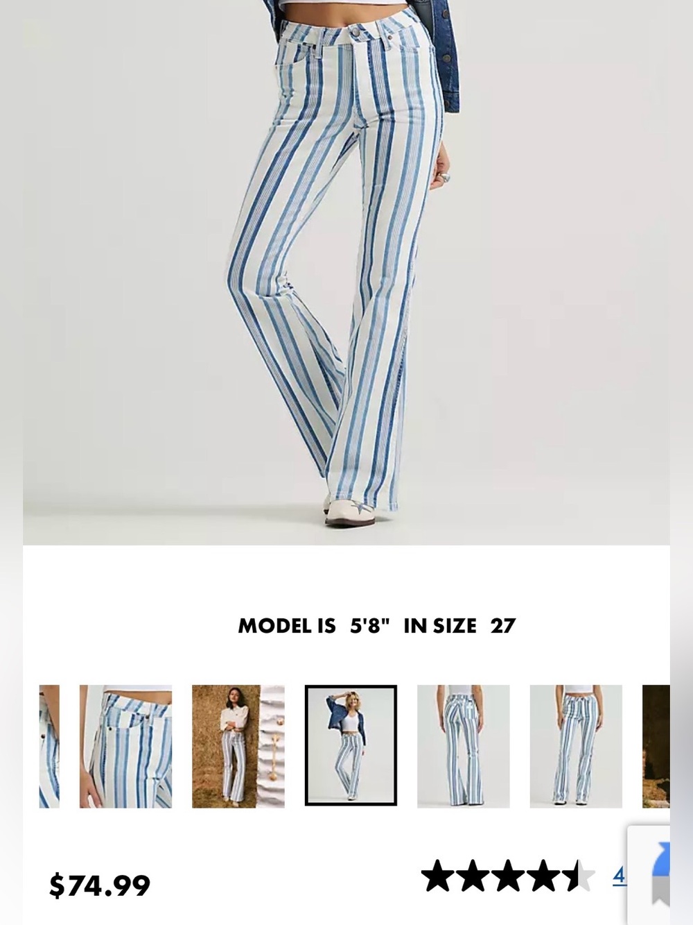 Wrangler Retro Striped Bootcut Pants in Blue and White